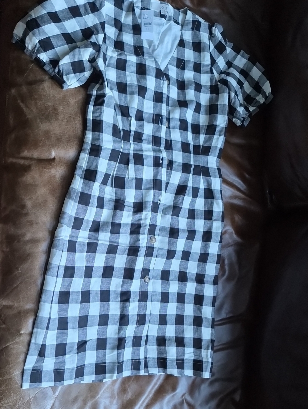 LOFT Black and White Gingham Button-Front Mini Dress